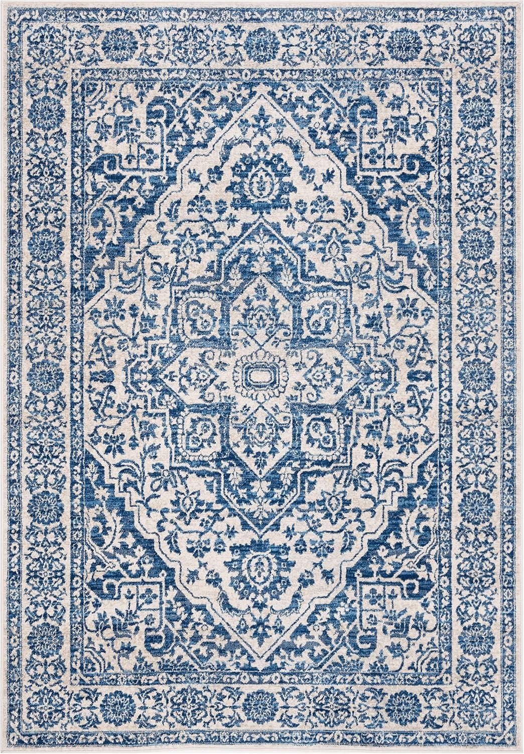 SAFAVIEH Brentwood Jaymz Floral Bordered Area Rug, 5'3" x 7'6", Navy/Light Grey