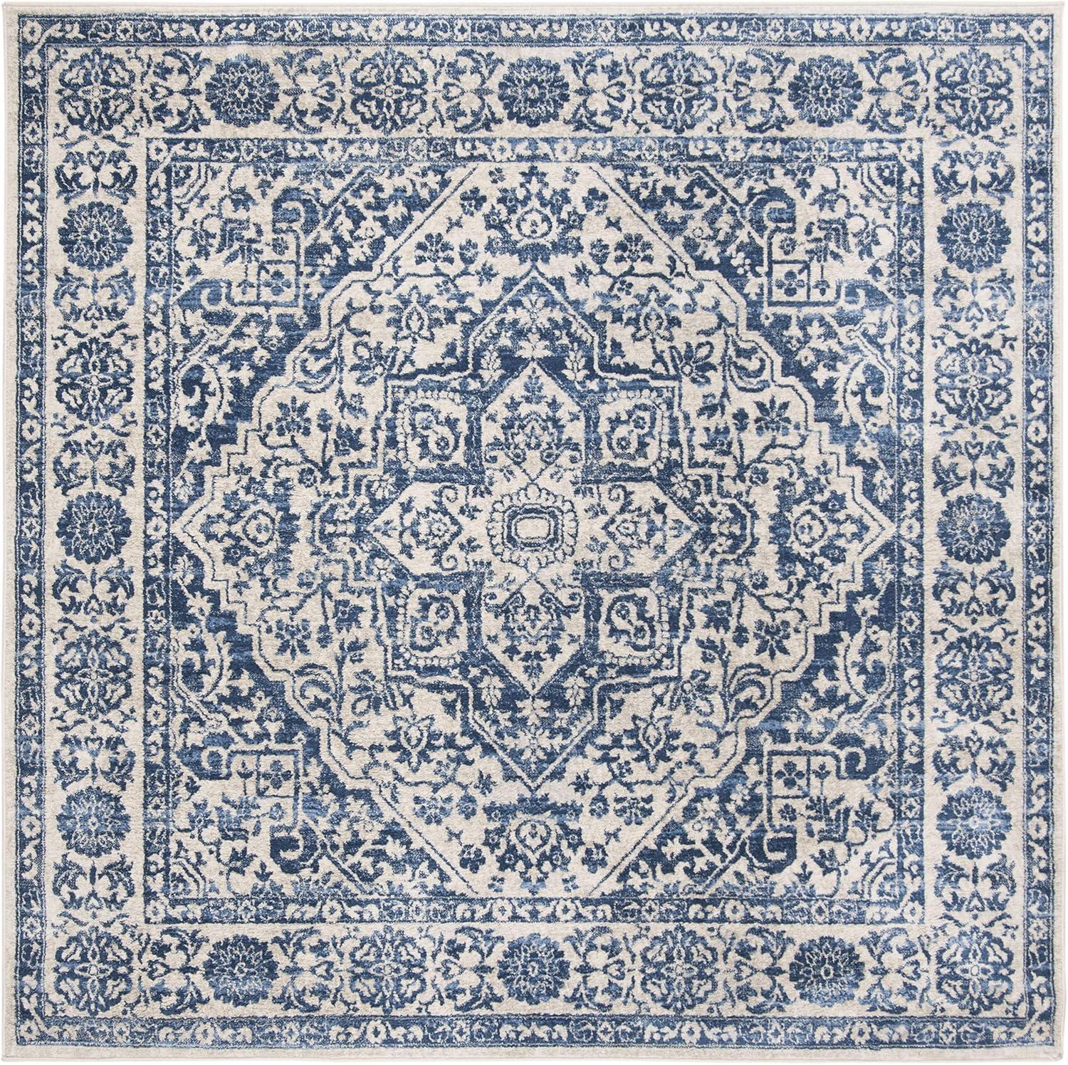 Elegant Brentwood 5' Square Navy/Light Grey Synthetic Area Rug