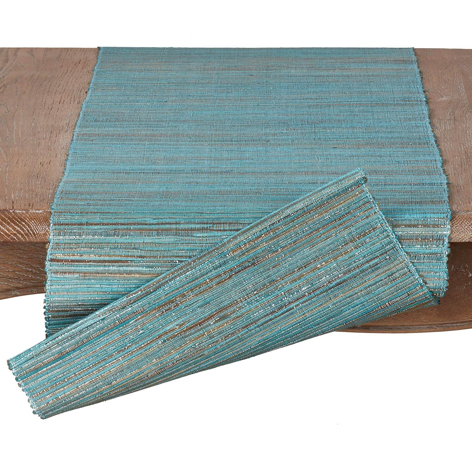 Saro Lifestyle Shimmering Woven Nubby Runner, Turquoise, 14" x 90"