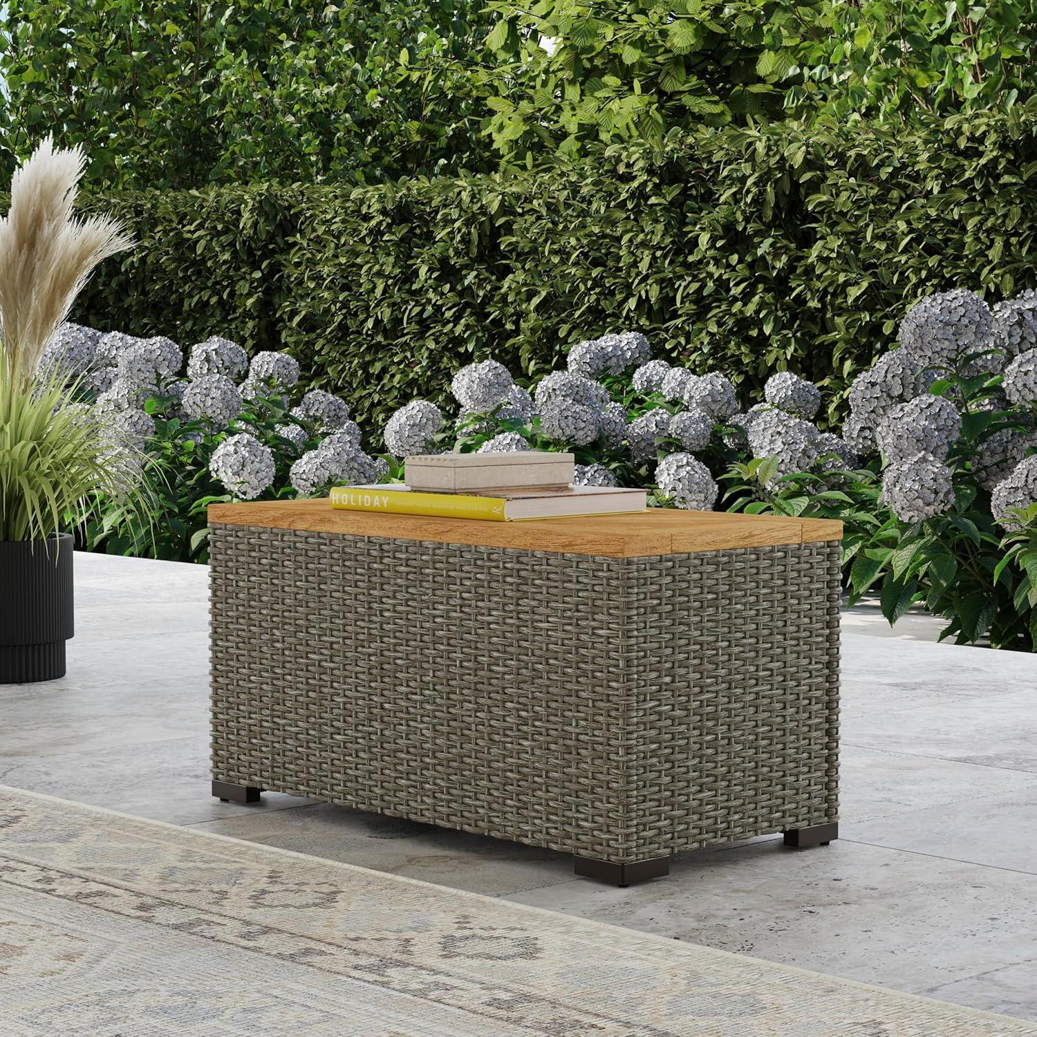 Homestyles Boca Raton Rattan Outdoor Storage Table in Brown