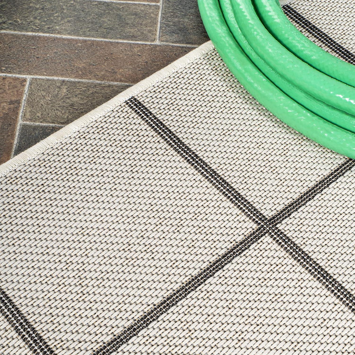 2' x 8' Grid Modern Squares Indoor/Outdoor Runner Rug, Cream/Black - JONATHAN Y