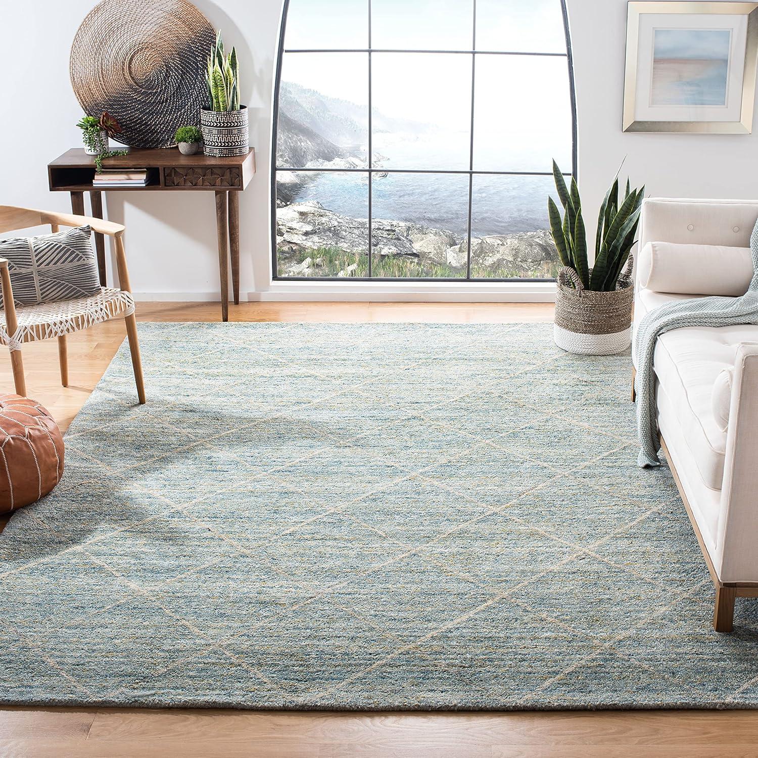 SAFAVIEH Himalaya Zoe Geometric Wool Area Rug, Blue, 9' x 12'