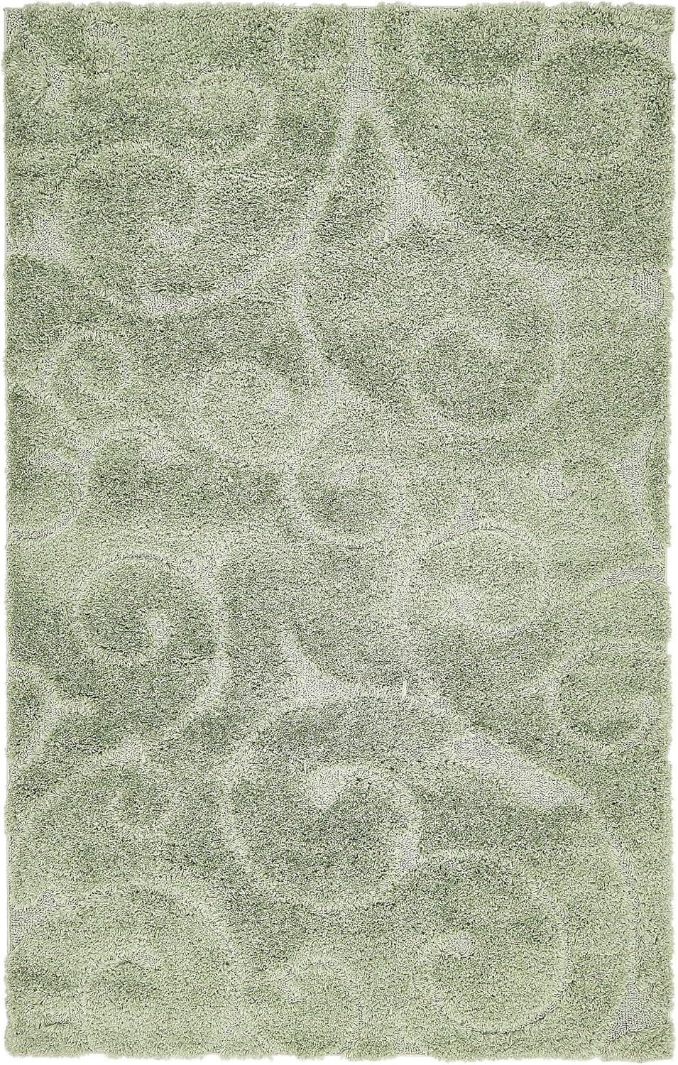 Green Floral Shag Synthetic 8' x 10' Area Rug