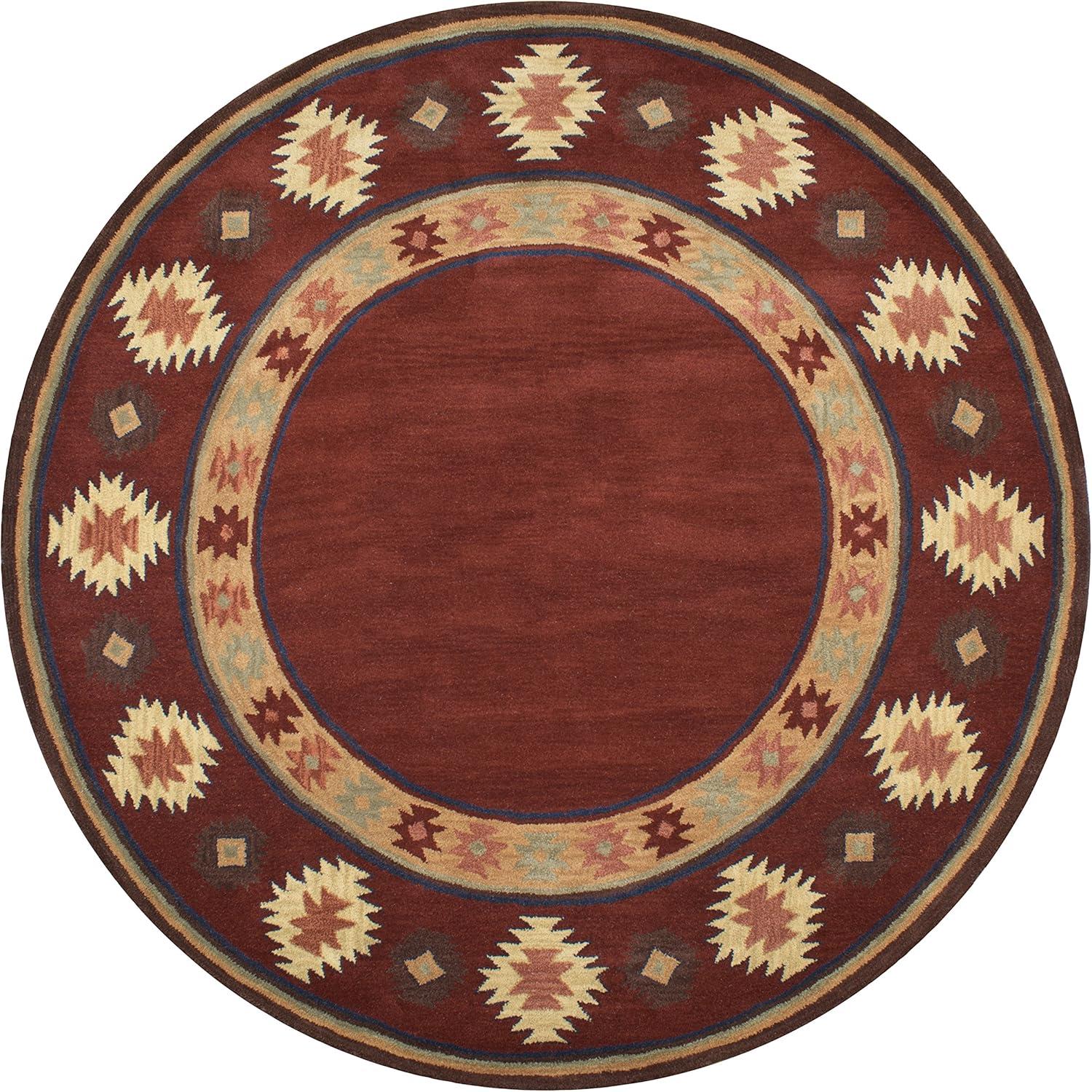 Hand-Tufted Artistic Southwest Wool Round Rug in Rich Red