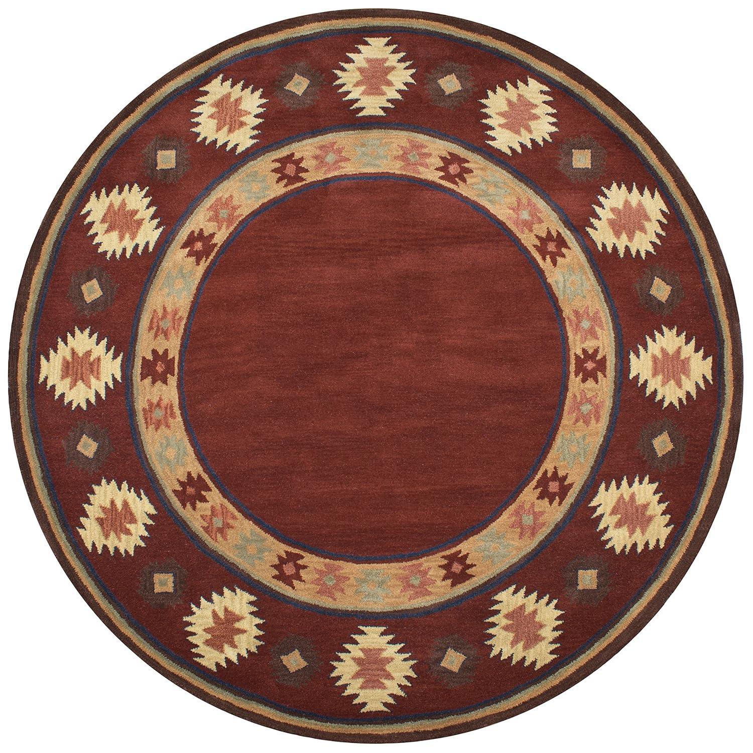 Hand-Tufted Artistic Southwest Wool Round Rug in Rich Red