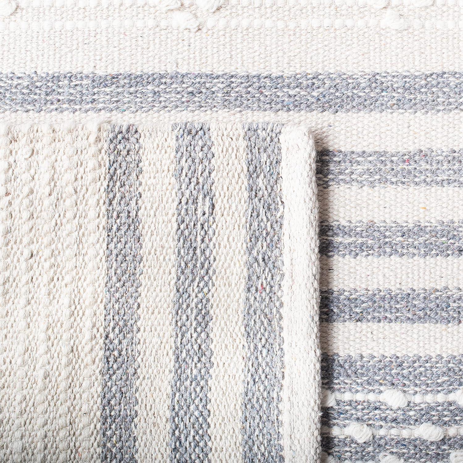 Striped Kilim STK511 Hand Woven Area Rug - Silver/Ivory - 5'x5' - Safavieh.