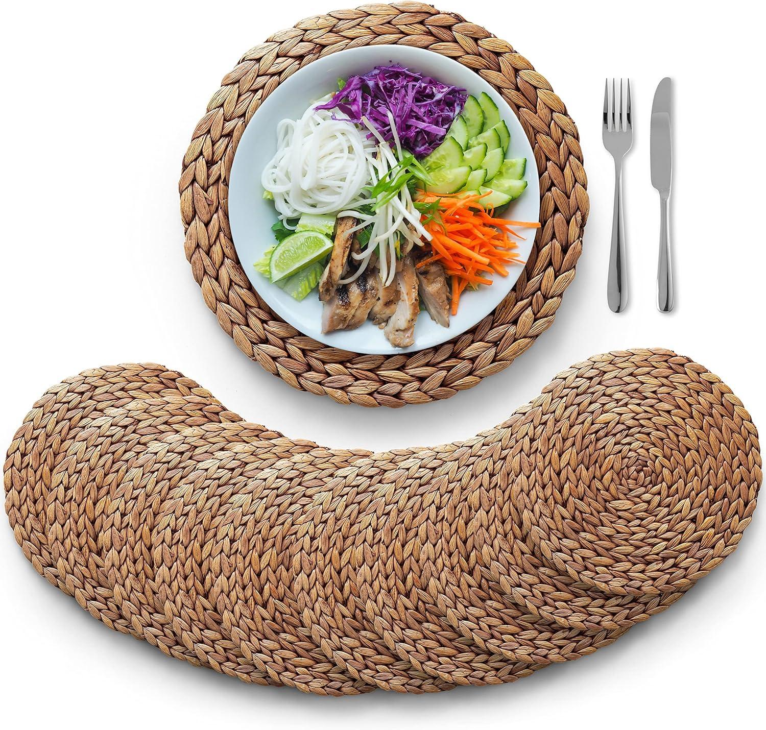 13'' Brown Round Rattan Woven Placemats Set of 10