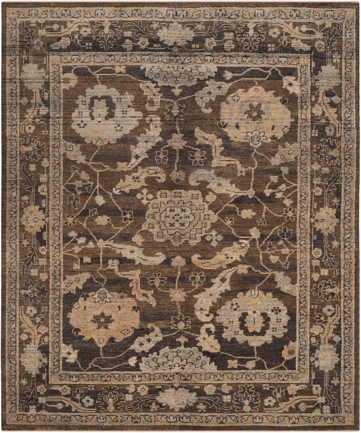 Hand-Knotted Brown Wool Floral Motif 6' x 9' Area Rug