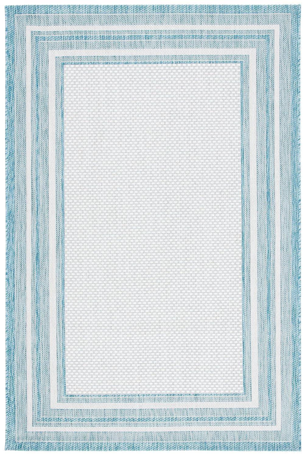 SAFAVIEH Courtyard Ercan Bordered Indoor/Outdoor Area Rug, Ivory/Aqua, 4' x 5'7"