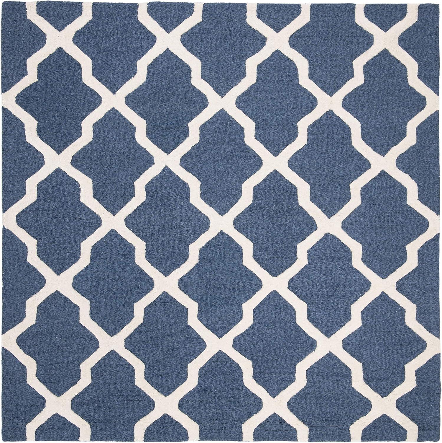 SAFAVIEH Cambridge Liam Geometric Wool Area Rug, Navy Blue/Ivory, 6' x 6' Square