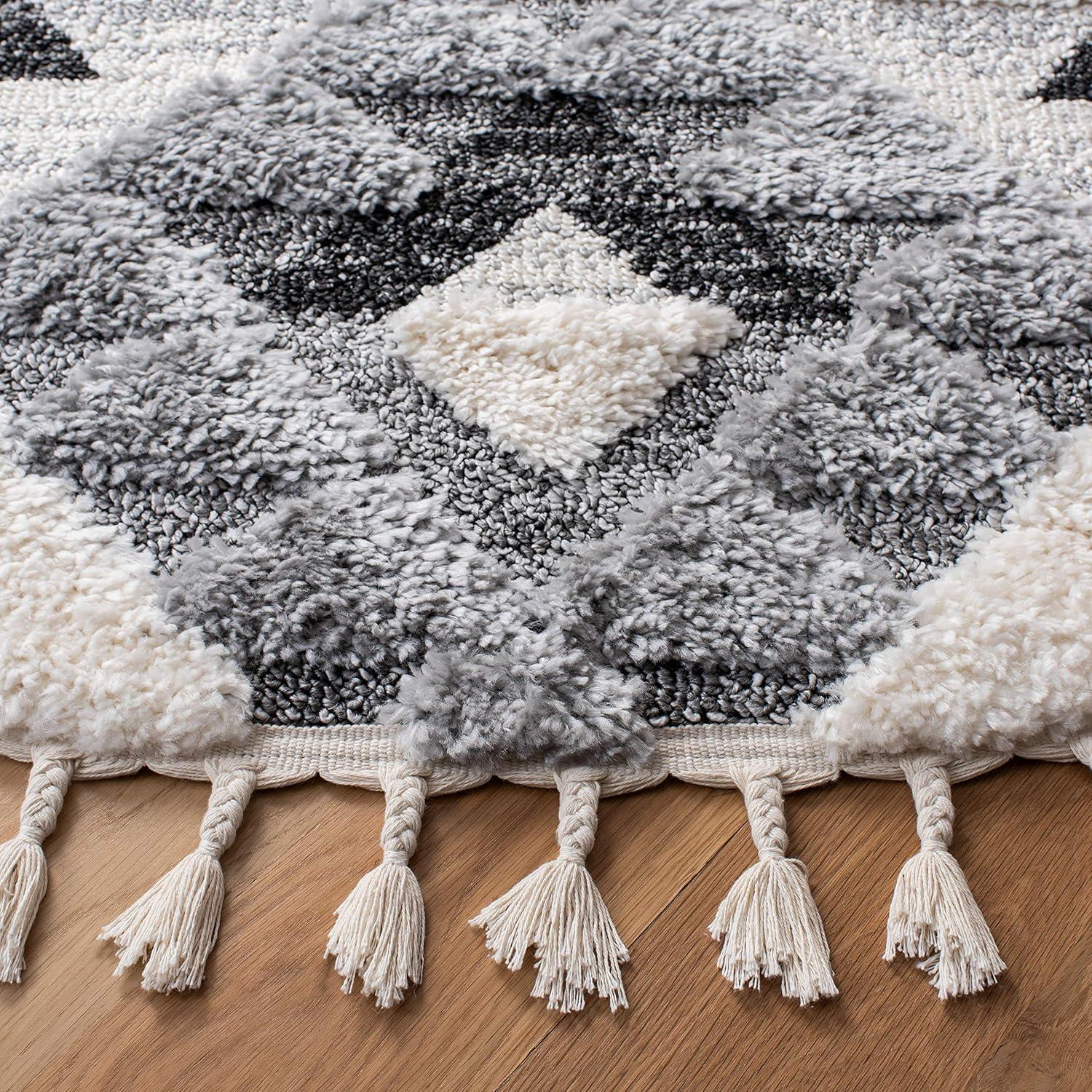 Moroccan Tassel Shag MTS688 Power Loomed Indoor Accent Rug - Ivory/Grey - 3' Round - Safavieh