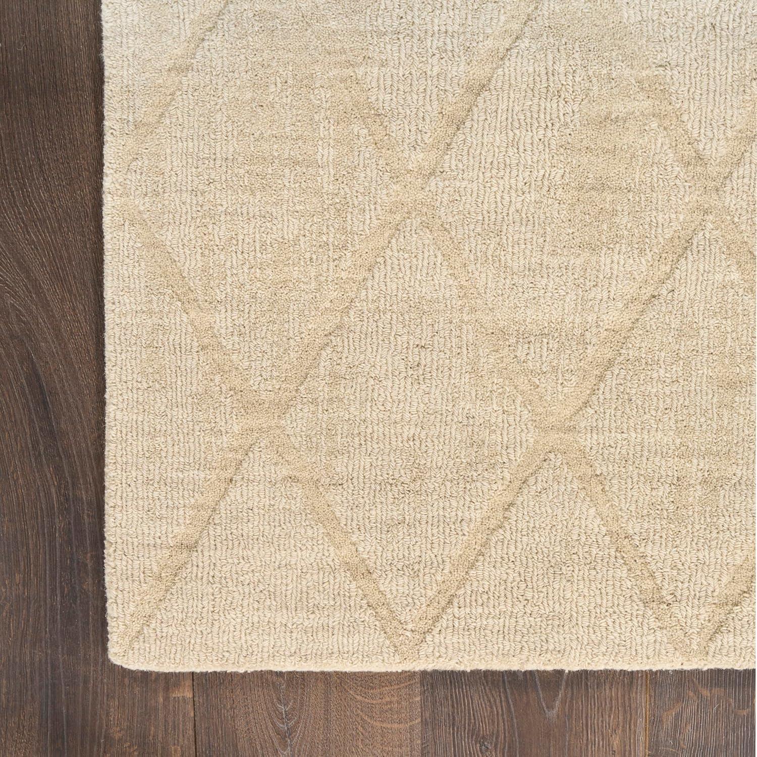 Nourison 5'3"x7'3" Wool Haven Modern Handwoven Area Rug Beige: Geometric Diamond Pattern, Medium Pile, Hand-Carved