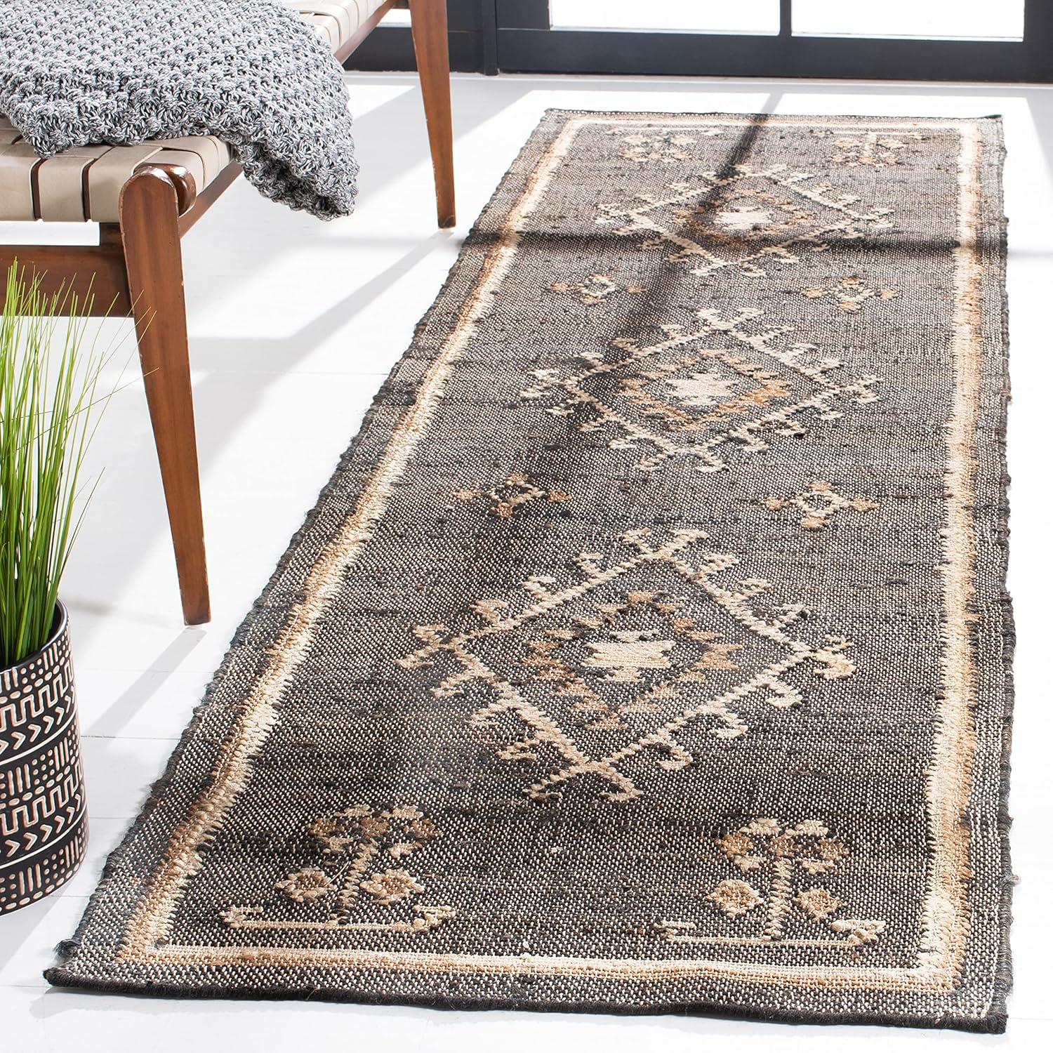 Handmade Grey and Black Wool Flatweave Runner Rug