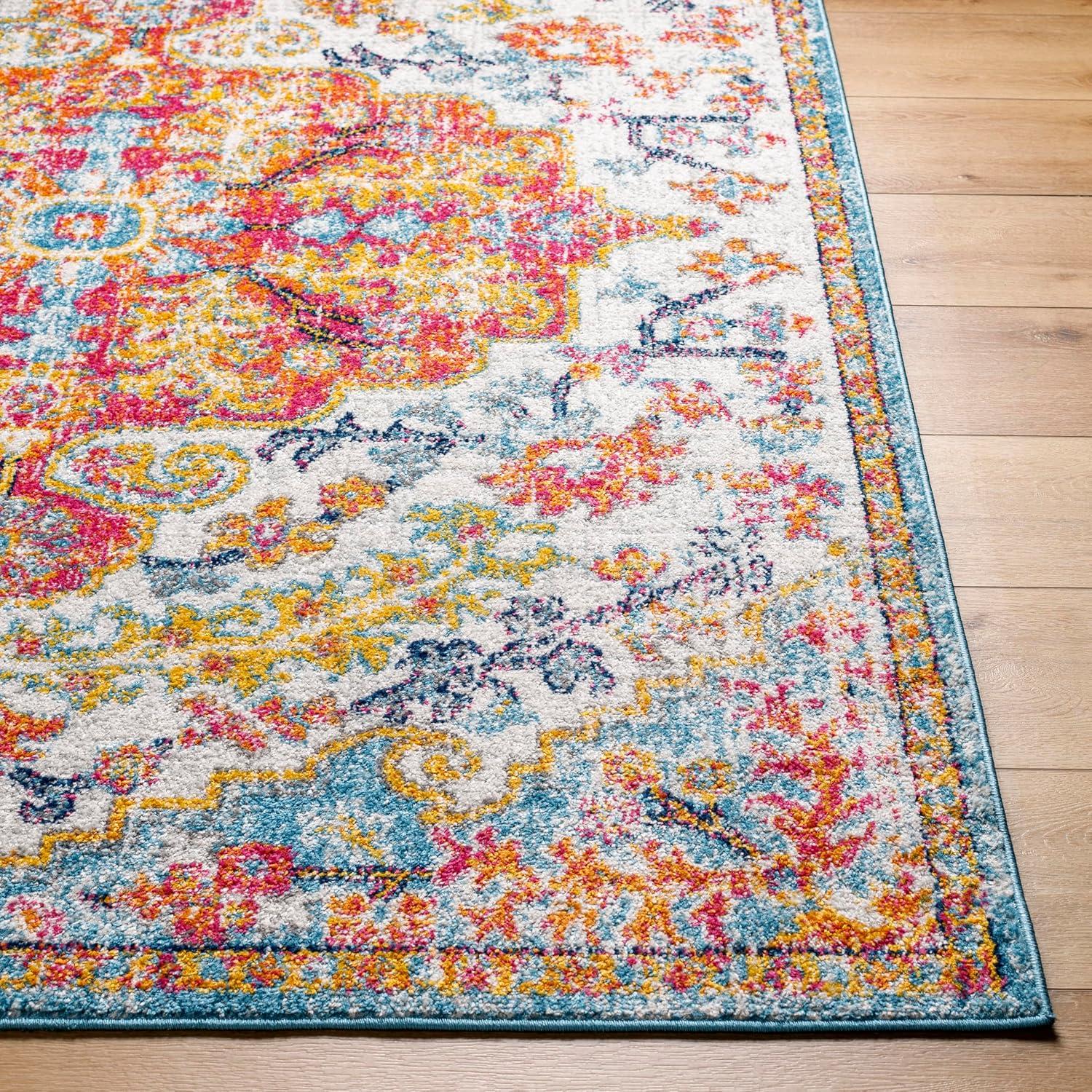 Livabliss Harput Vintage Medallion Area Rug,5'3" x 7'3",Orange/Aqua