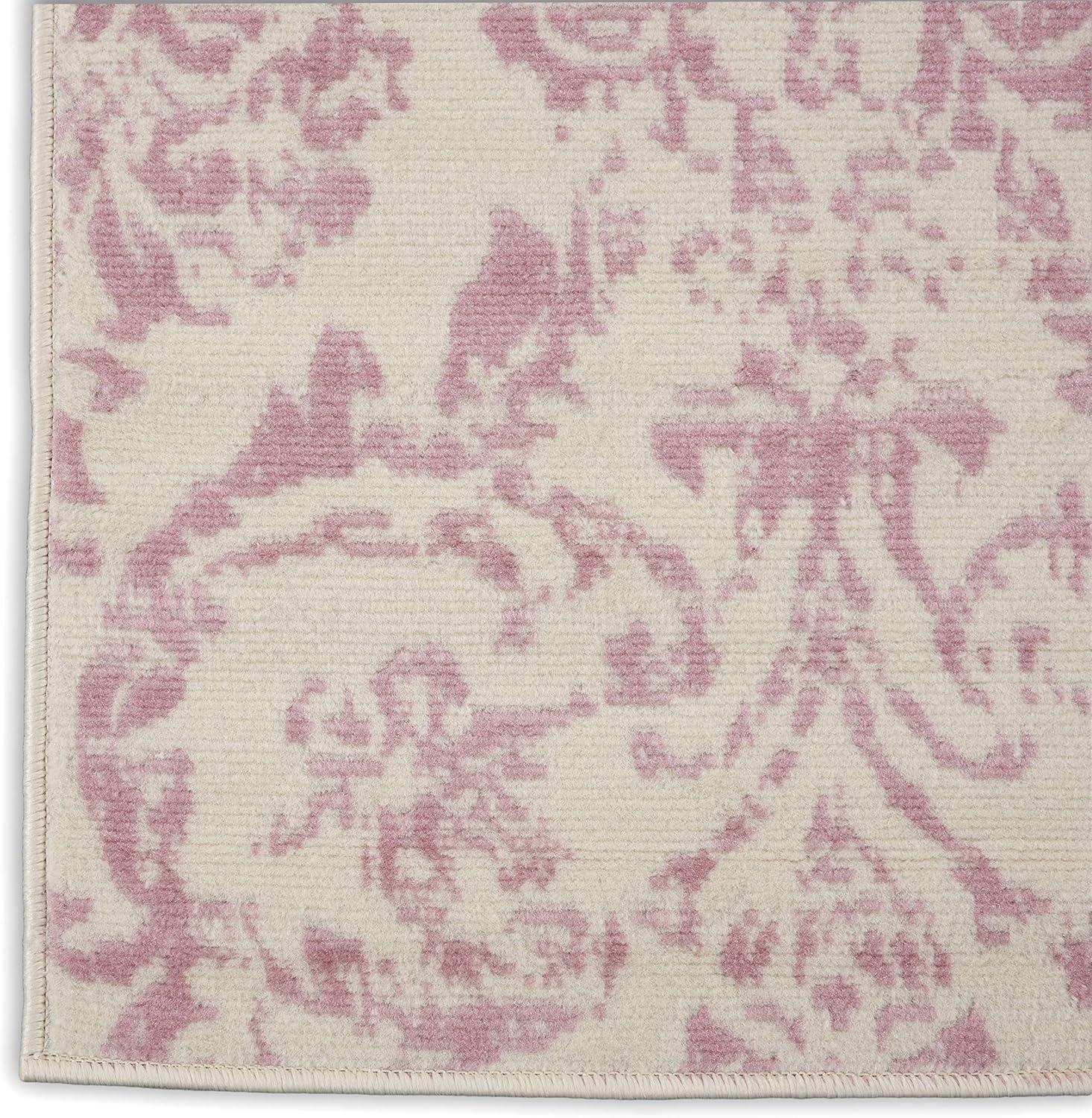 Nourison Jubilant 2'3" x 7'3" (7' Runner) Ivory/Pink Area Rug Farmhouse Vintage Damask by Nourison