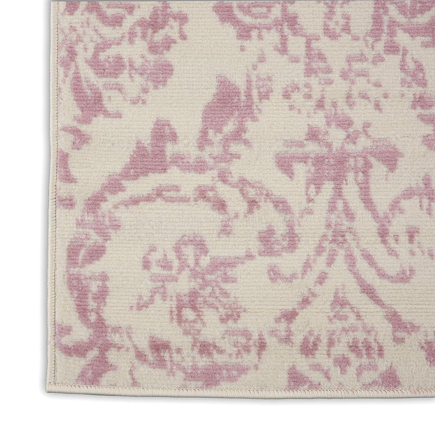Nourison Jubilant 2'3" x 7'3" (7' Runner) Ivory/Pink Area Rug Farmhouse Vintage Damask by Nourison
