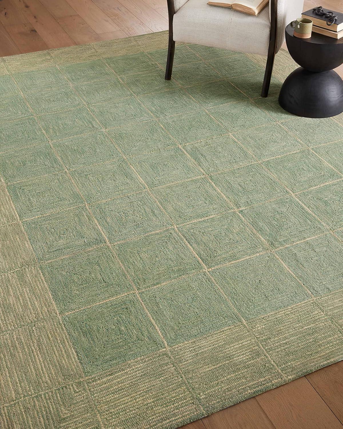 Handmade Tufted Green Diamond Wool Area Rug 7'9" x 9'9"