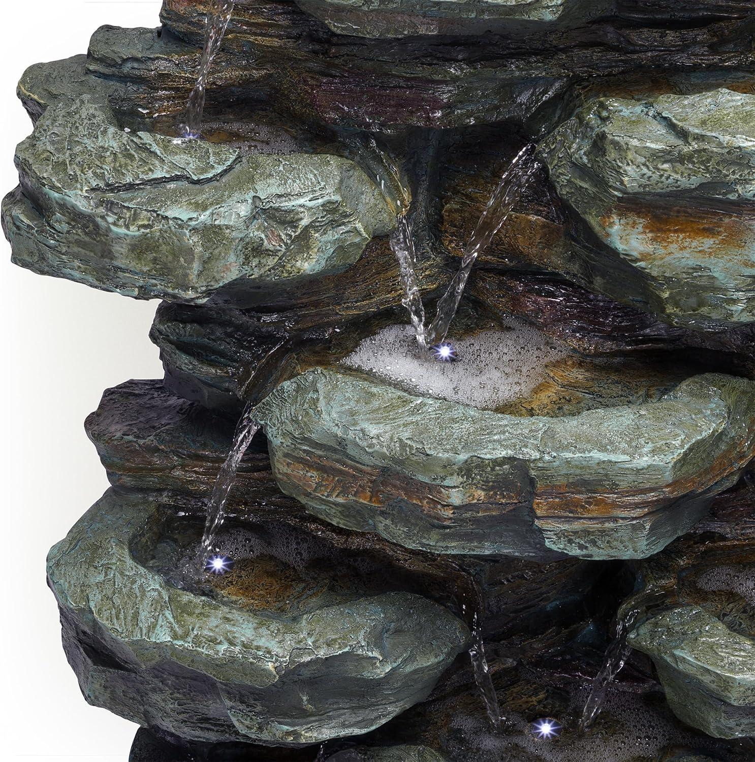 Gray Stone 39" Solar Powered Tiered Rock Fountain with LED Lights
