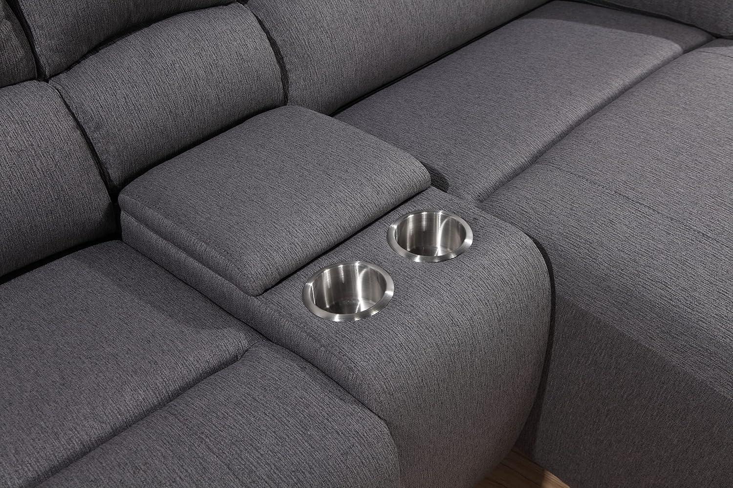 Gray Fabric Six-Piece Reclining Sectional with Cup Holders