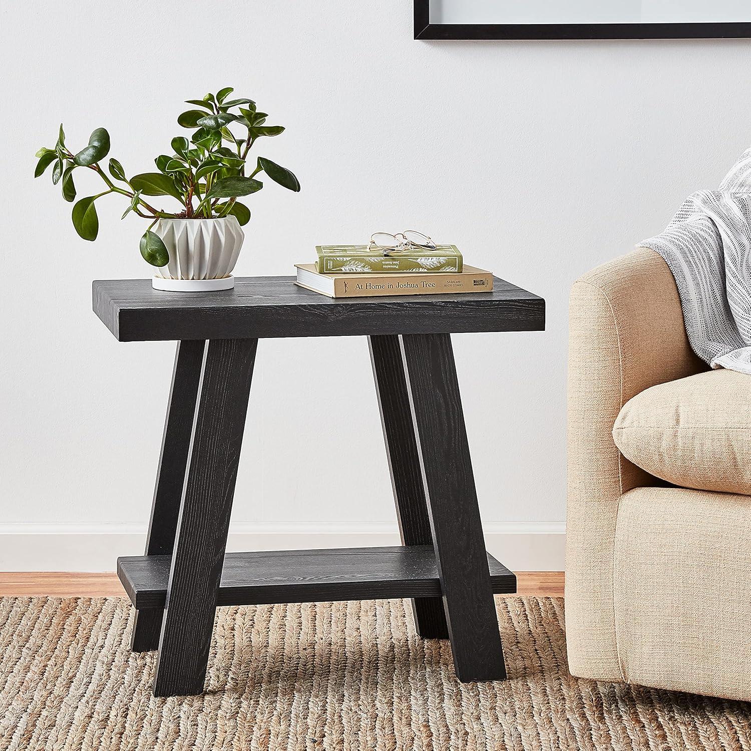 Roundhill Furniture Athens Contemporary Wood Shelf Side Table in Black Finish