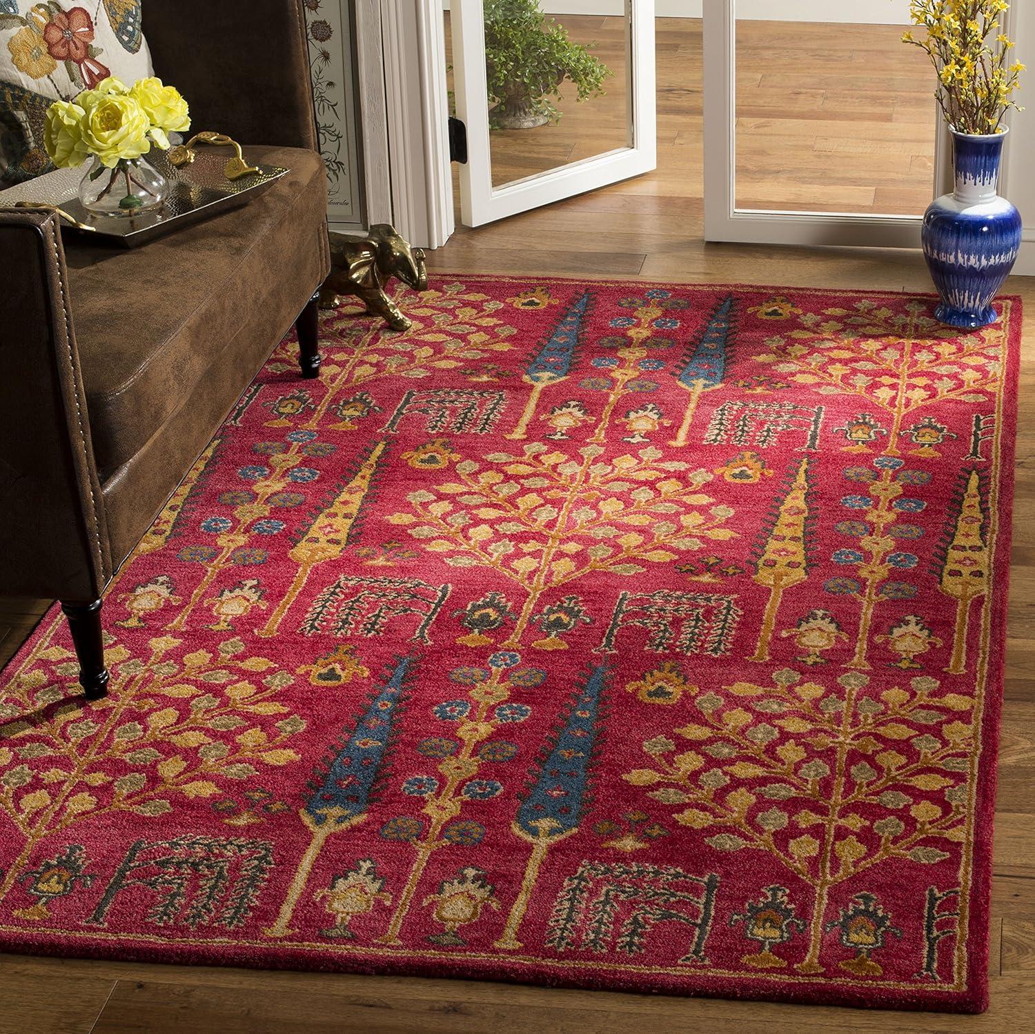 SAFAVIEH Heritage Kynaston Floral Wool Area Rug, Red/Multi, 9' x 12'