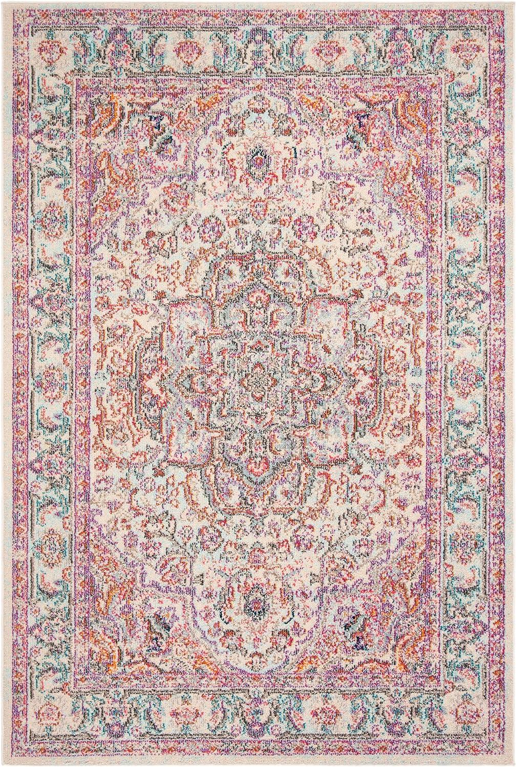 Handmade Beige and Fuchsia 8' x 10' Synthetic Area Rug