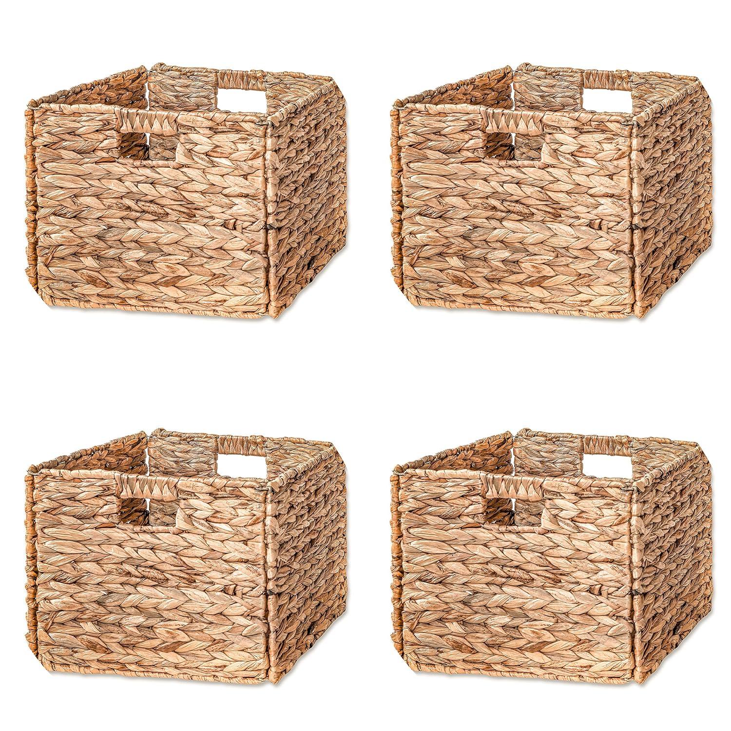 Foldable Water Hyacinth Storage Basket with Iron Wire Frame (Set of 4)