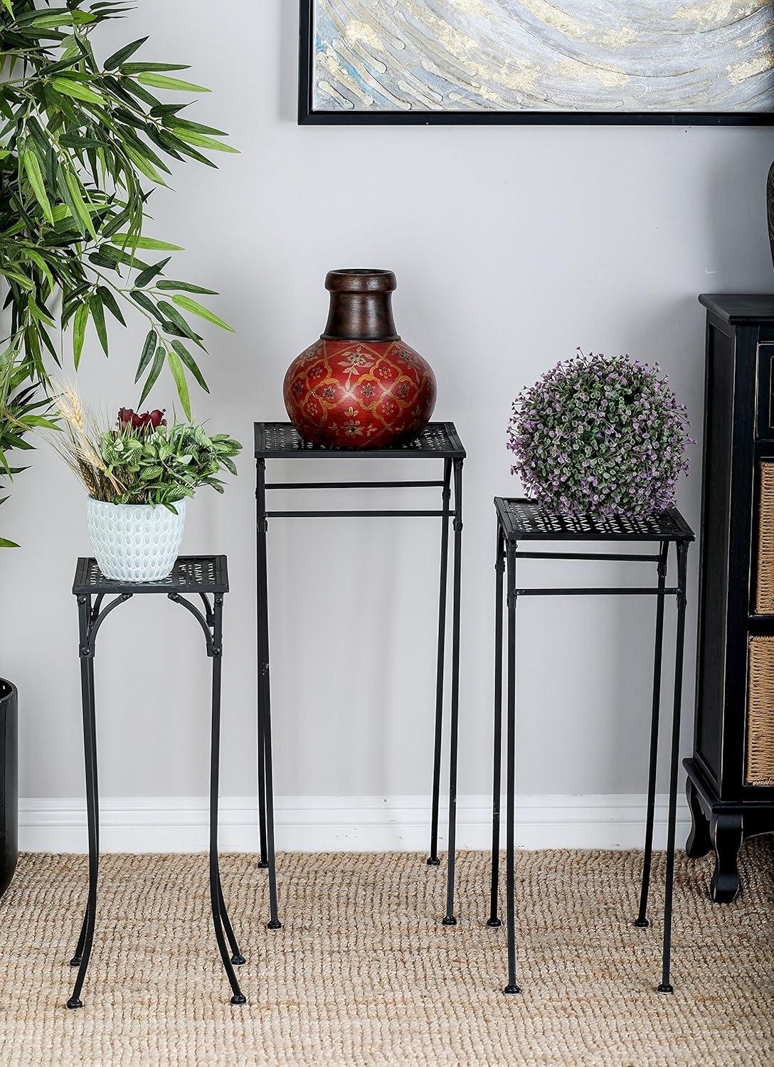 Set of 3 Traditional Iron Rectangular Plant Stands - Olivia & May: Nesting Garden Planter Tables, No Scratch Base, Fully Assembled