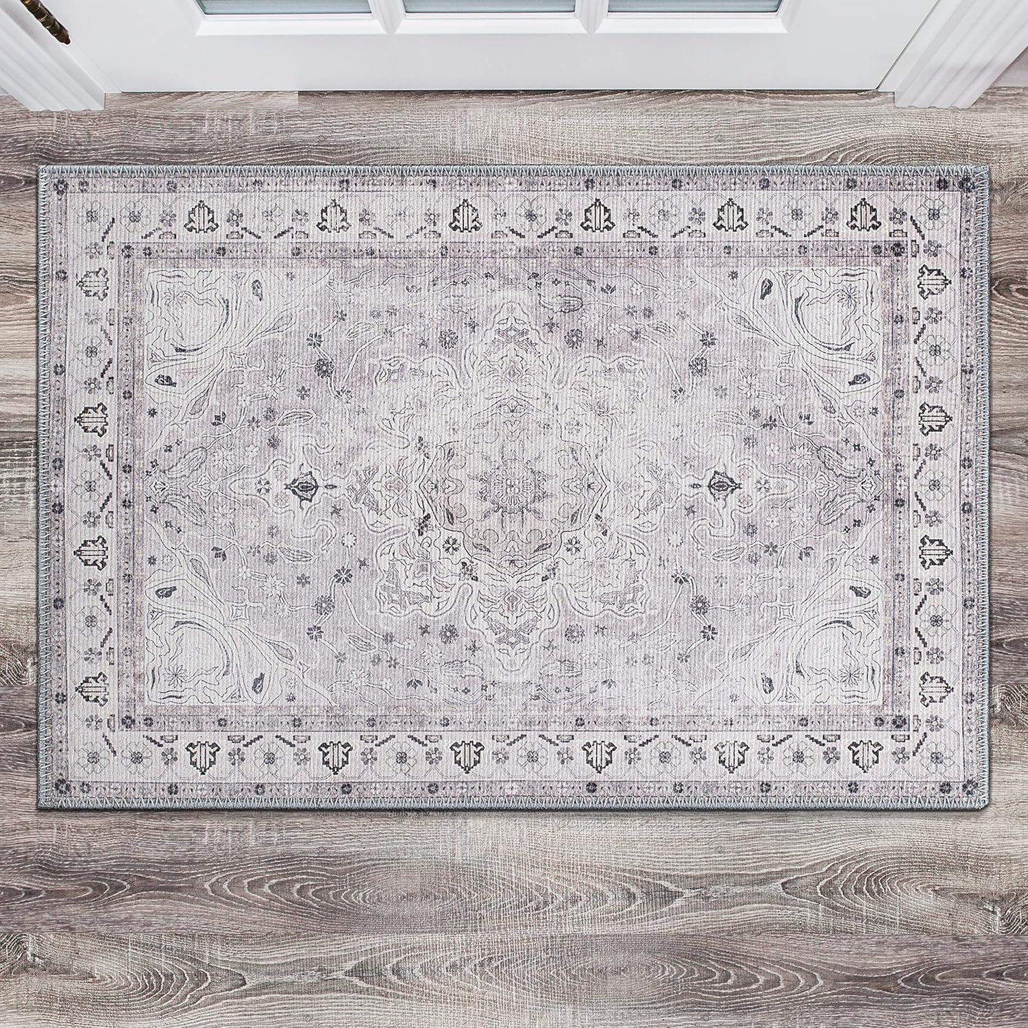 World Rug Gallery Transitional Medallion Machine Washable 2'1"x3' Gray Area Rug