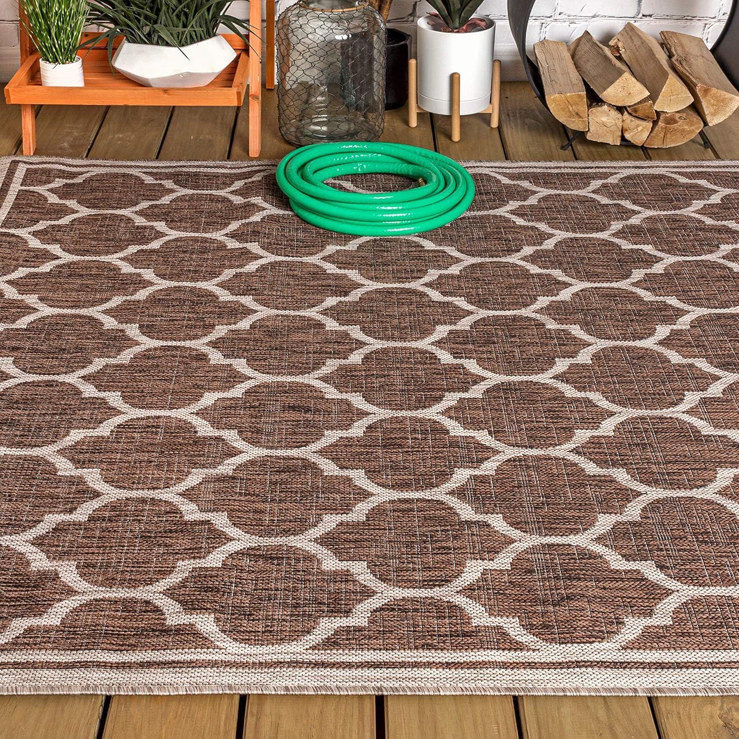 5'x8' Trebol Moroccan Trellis Textured Weave Indoor/Outdoor Area Rug, Espresso/Taupe - JONATHAN Y