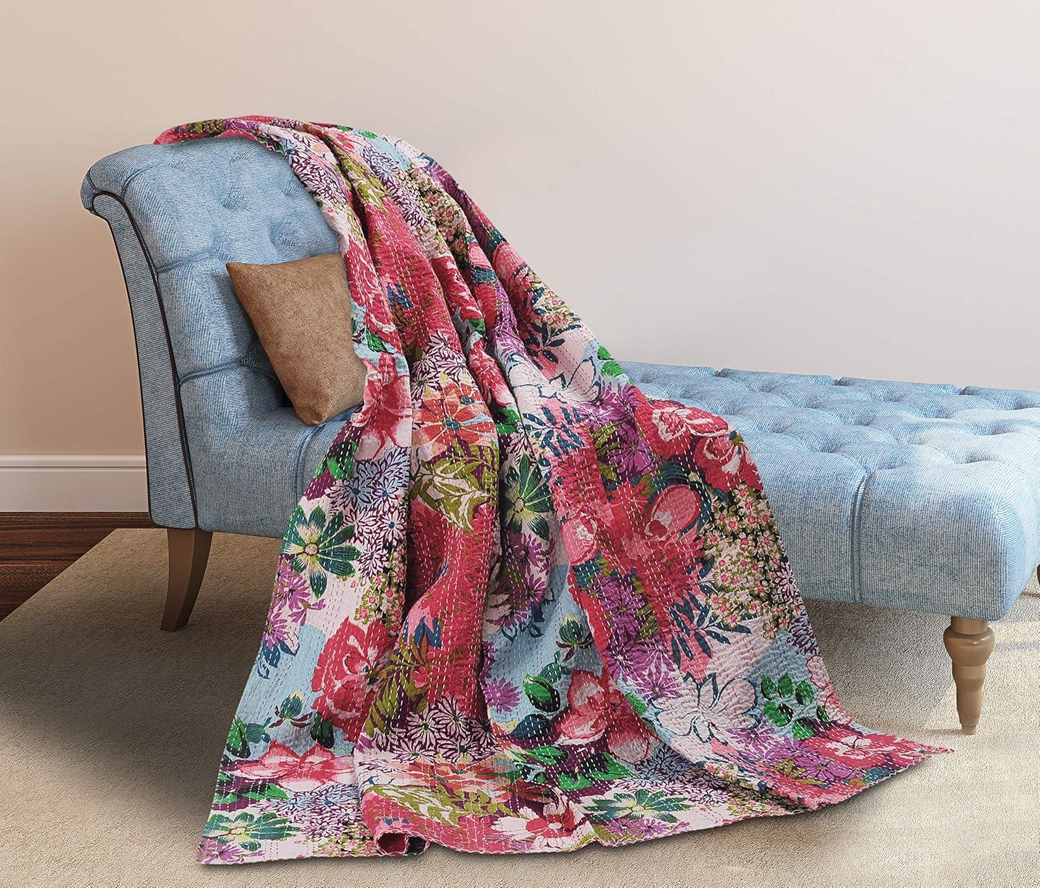 Rajani Home Advika Handmade Kantha Cotton Throw Blanket