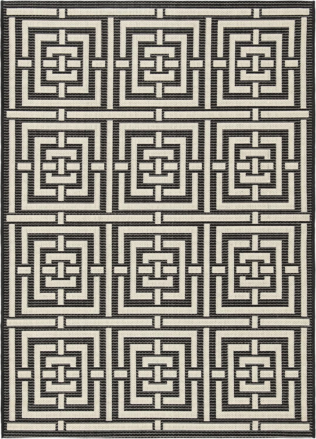 Courtyard CY6937 Power Loomed Indoor and Outdoor Area Rug - Black/Bone - 4'x5'7" - Safavieh