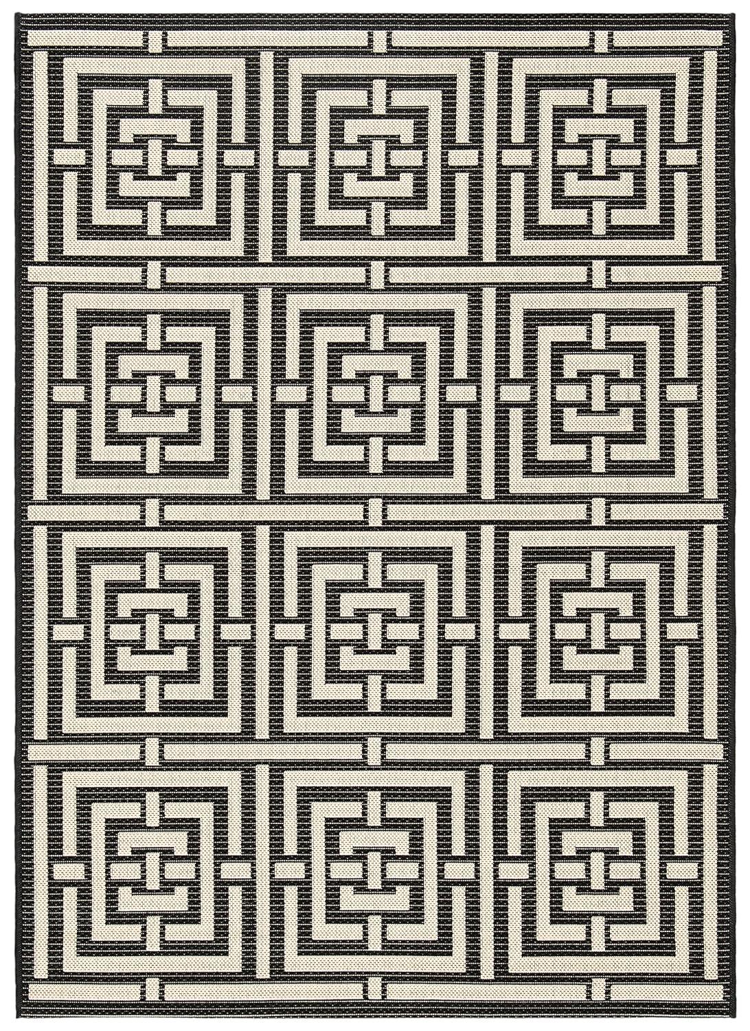 Courtyard CY6937 Power Loomed Indoor and Outdoor Area Rug - Black/Bone - 4'x5'7" - Safavieh