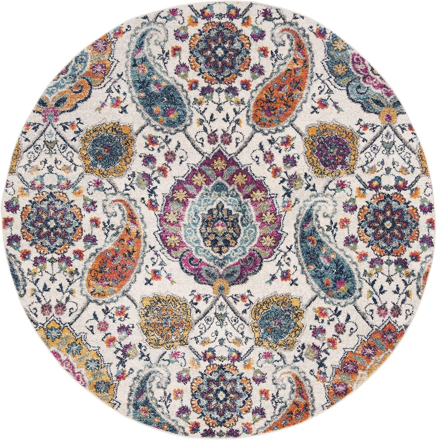 Madison MAD611 Power Loomed Indoor Area Rug - Cream/Multi - 4' Round - Safavieh
