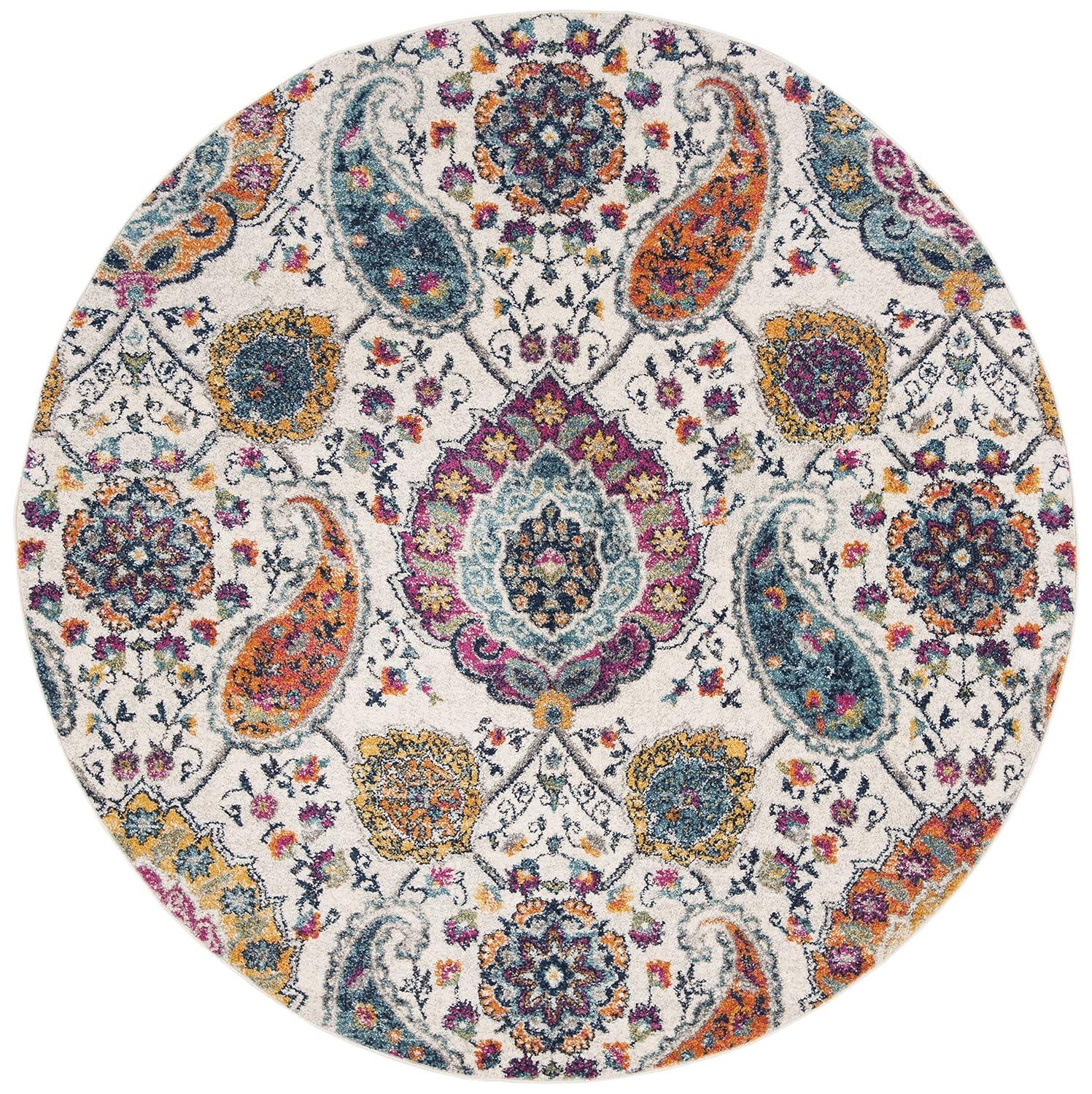 Madison MAD611 Power Loomed Indoor Area Rug - Cream/Multi - 4' Round - Safavieh