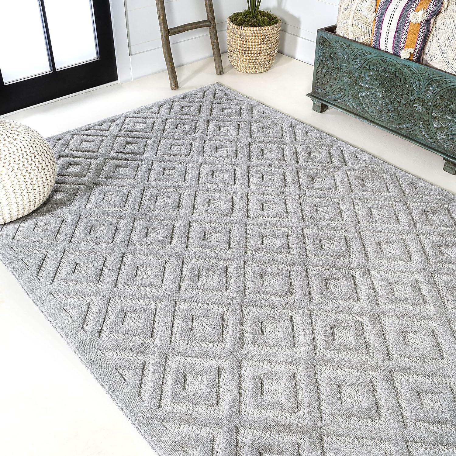 3'x5' Portmany Neutral Diamond Trellis Indoor/Outdoor Area Rug, Light Gray - JONATHAN Y
