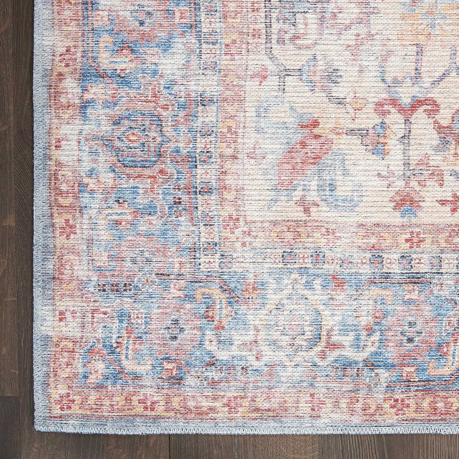 Machine Washable Oriental Blue/Red Area Rug