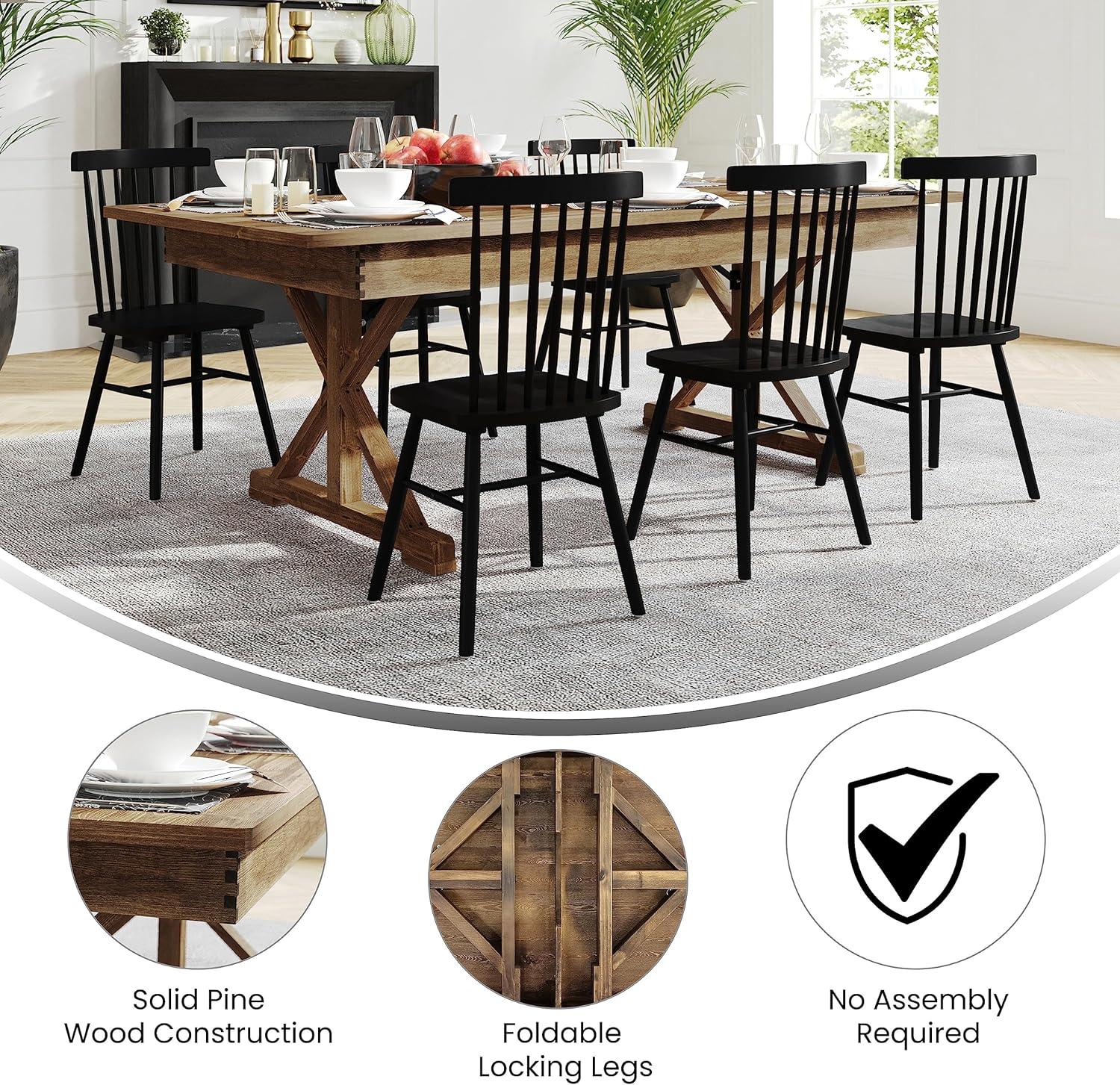 Flash Furniture Eternity Rectangular Solid Pine Farm Dining Table with Folding X-Style Legs