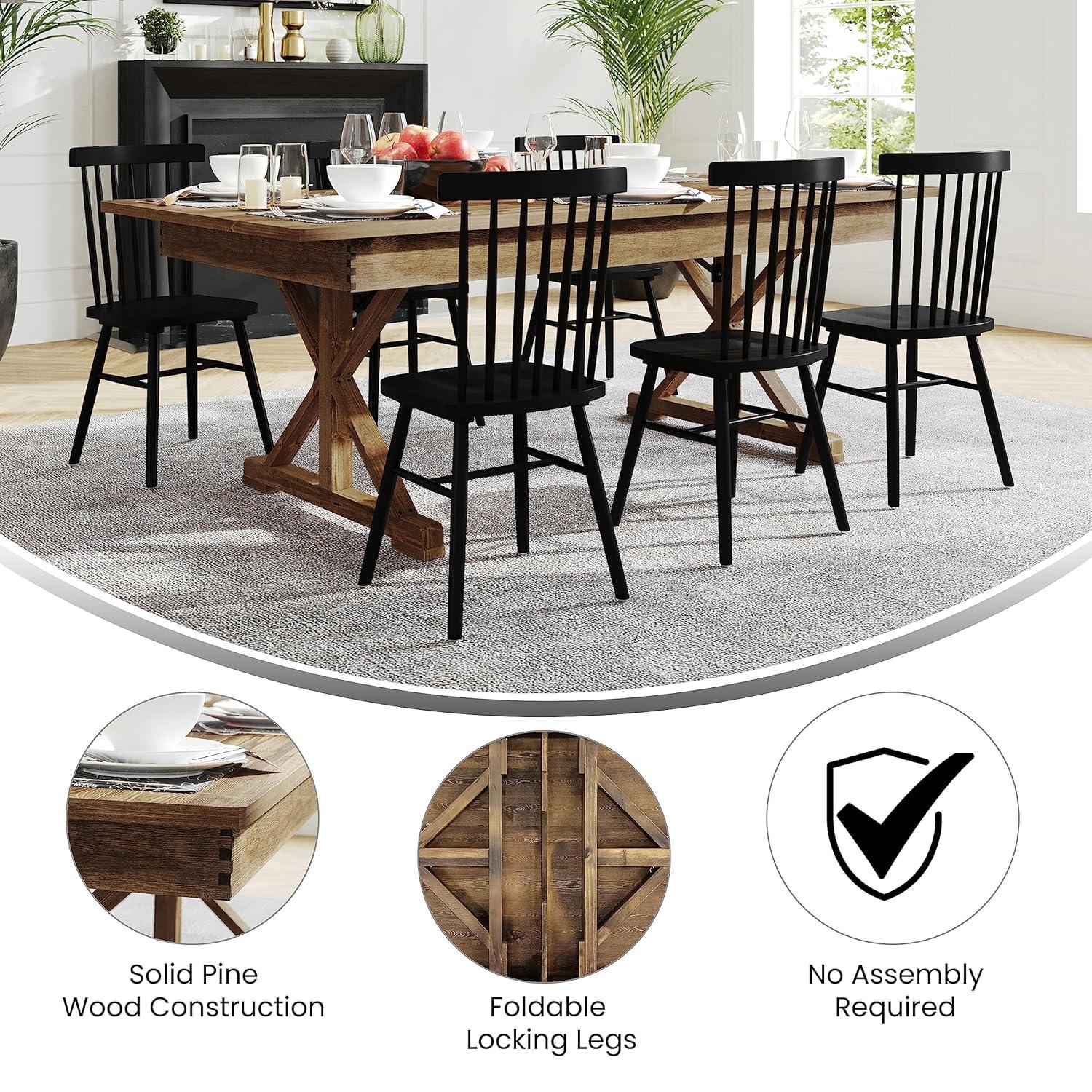 Flash Furniture Eternity Rectangular Solid Pine Farm Dining Table with Folding X-Style Legs