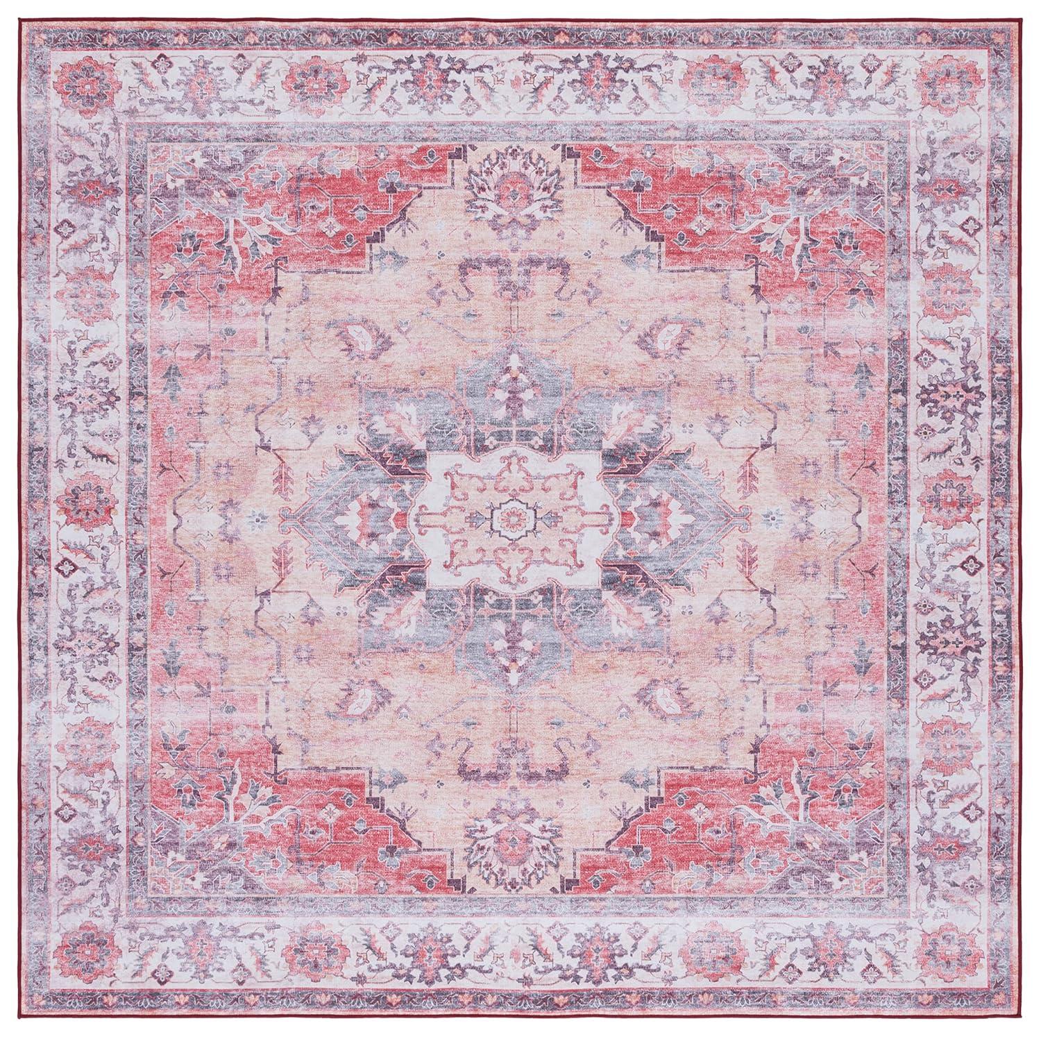 Tucson TSN163 Power Loomed Machine Washable Area Rug - Rust/Beige - 6'x6' - Safavieh.