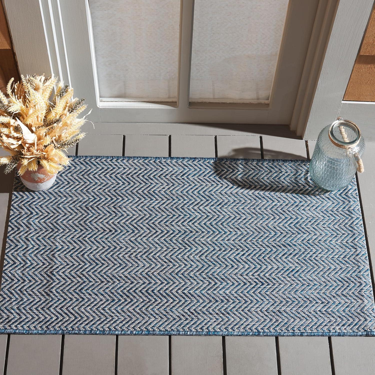 Courtyard CY8022 Power Loomed Indoor and Outdoor Runner Rug - Navy/Grey - 2'3"x5' - Safavieh