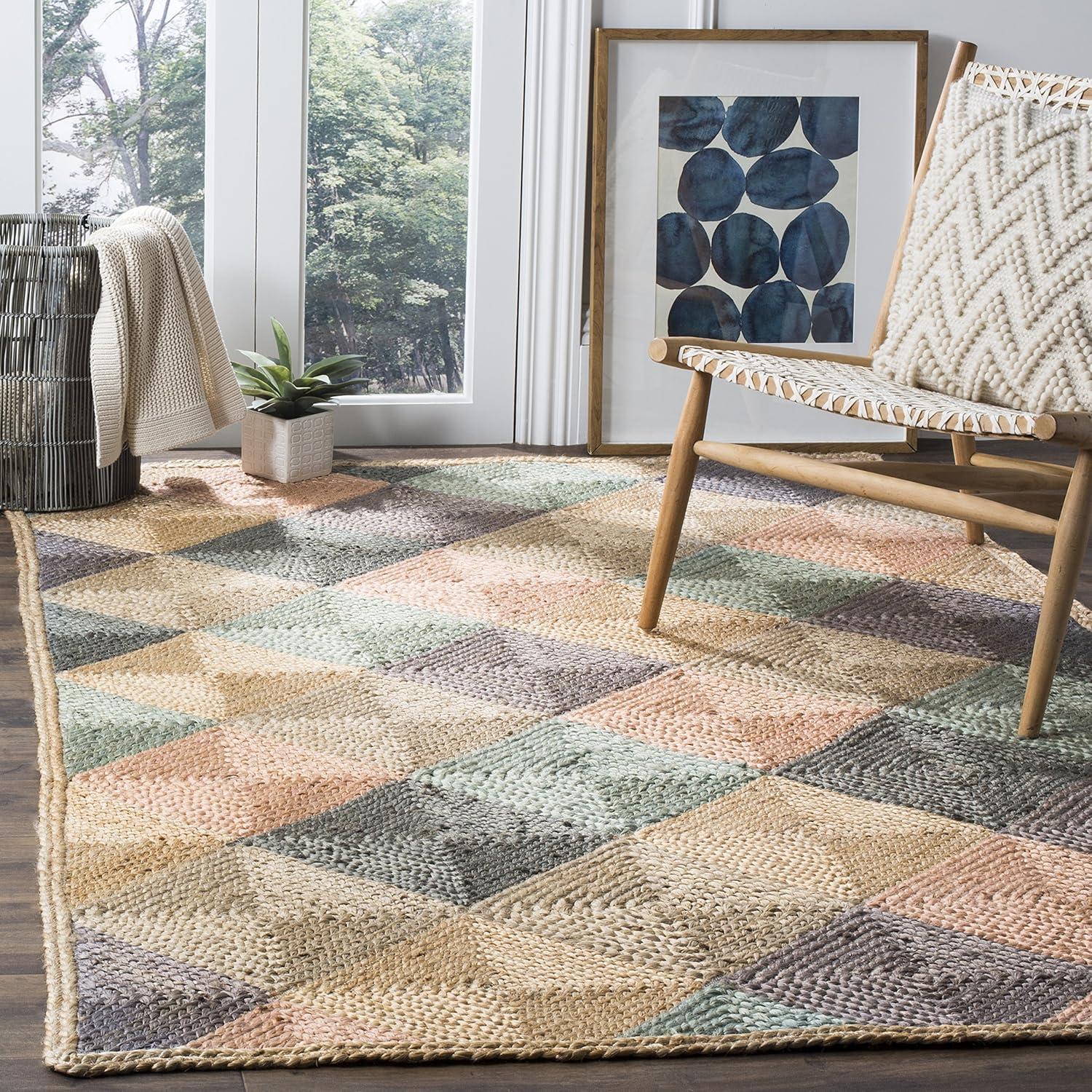 Handmade Geometric Multicolor Jute Area Rug