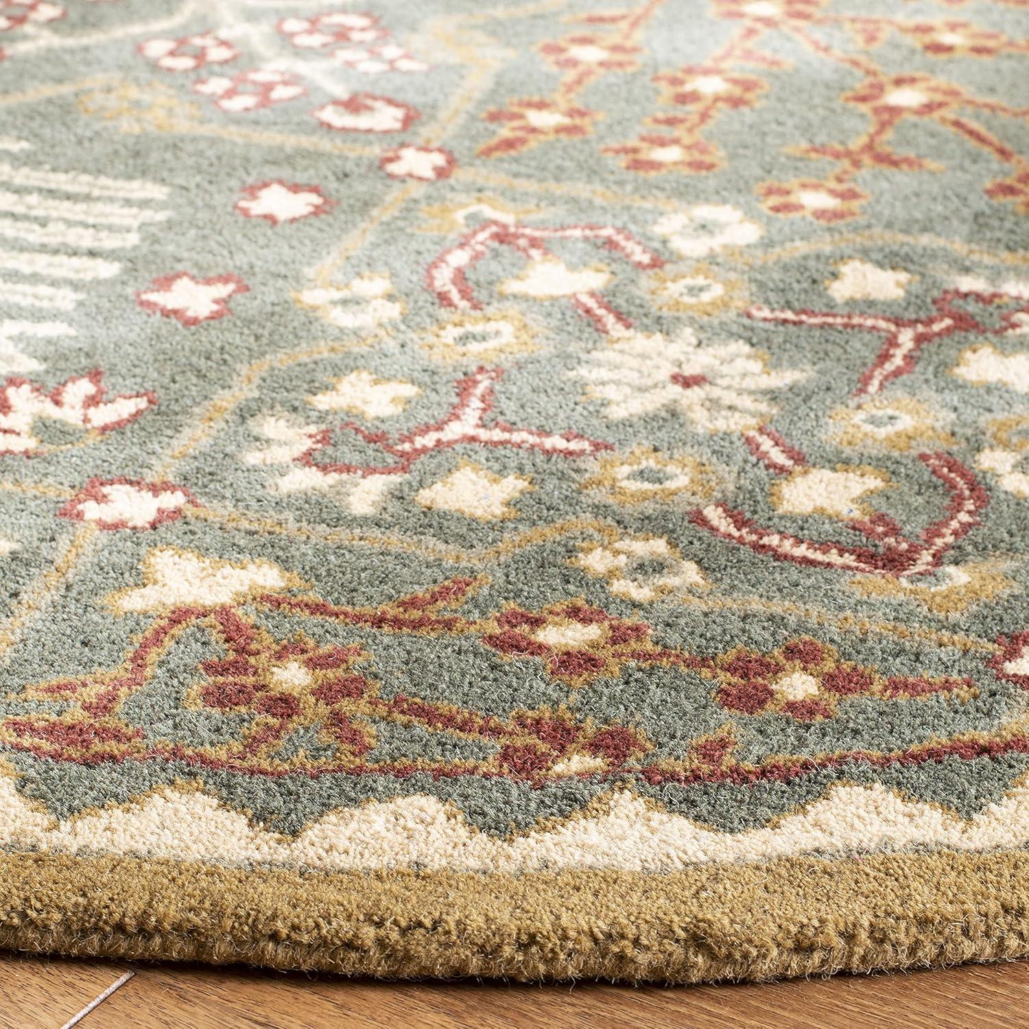 SAFAVIEH Antiquity Trafford Floral Geometric Wool Area Rug, Light Blue/Gold, 3'6" x 3'6" Round