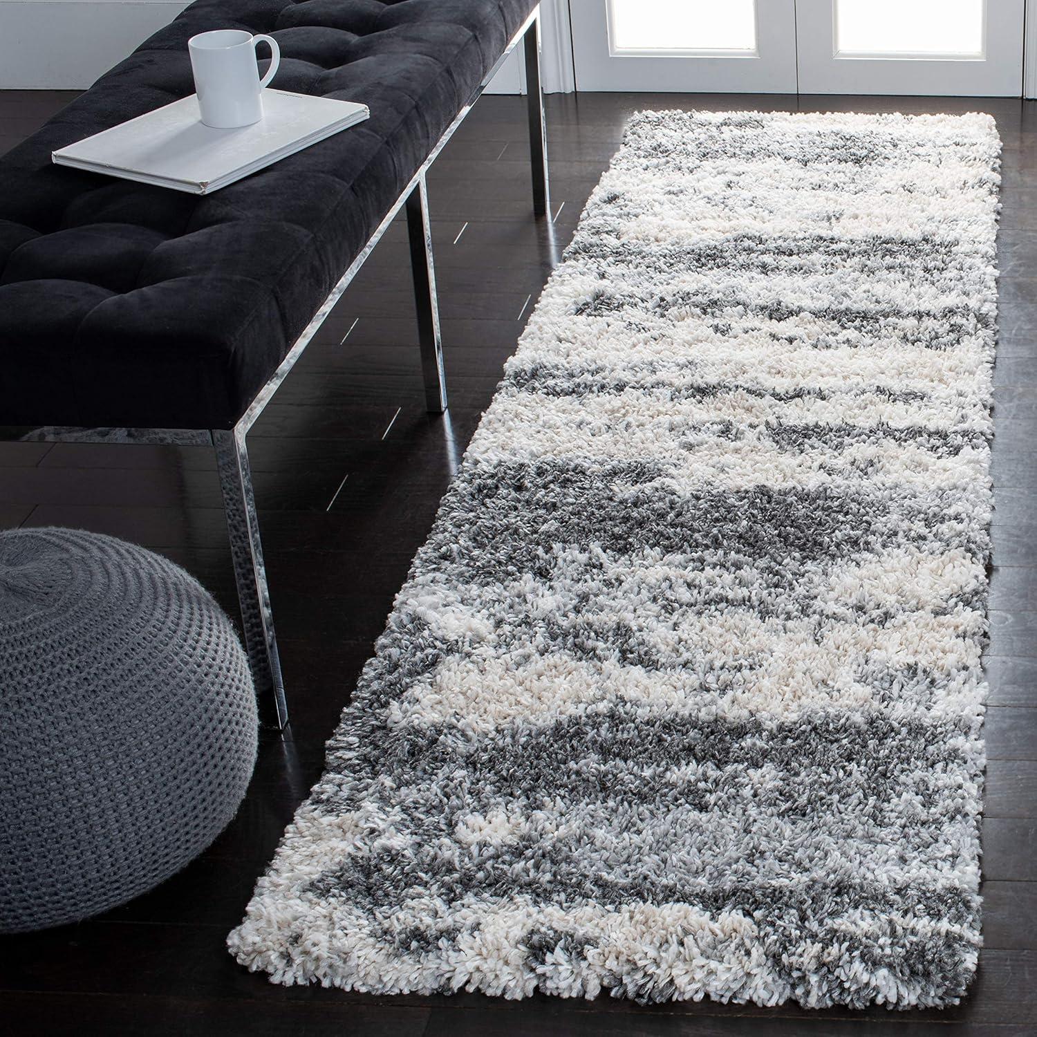 SAFAVIEH Fontana Shag Dara Abstract Plush Runner Rug, Grey/Ivory, 2'3" x 8'