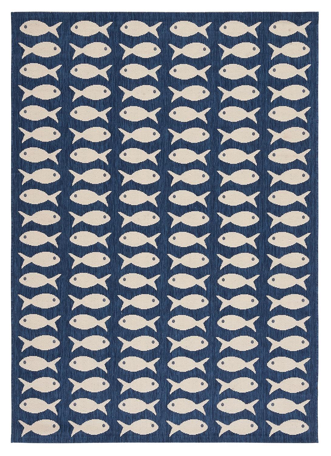 Courtyard CY6013 Power Loomed Indoor and Outdoor Area Rug - Navy/Beige - 5'3"x7'7" - Safavieh