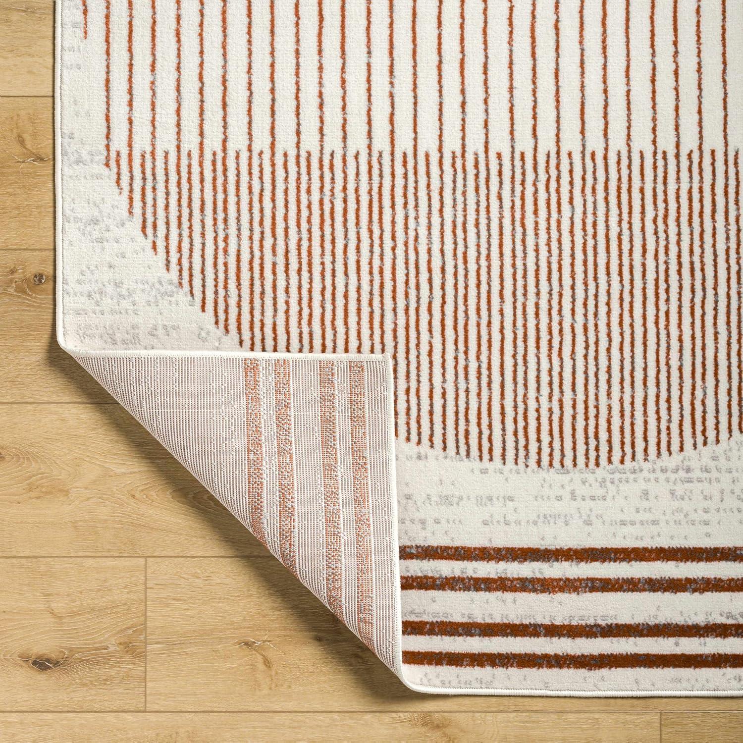 BoutiqueRugs Thono Modern Abstract Geometric Area Rug - Minimalist Contemporary Striped Carpet for Living Room, Bedroom, Dining Room- Light Gray, Burnt Orange, Cream - 6'7" x 9' (6x9 Area Rug)