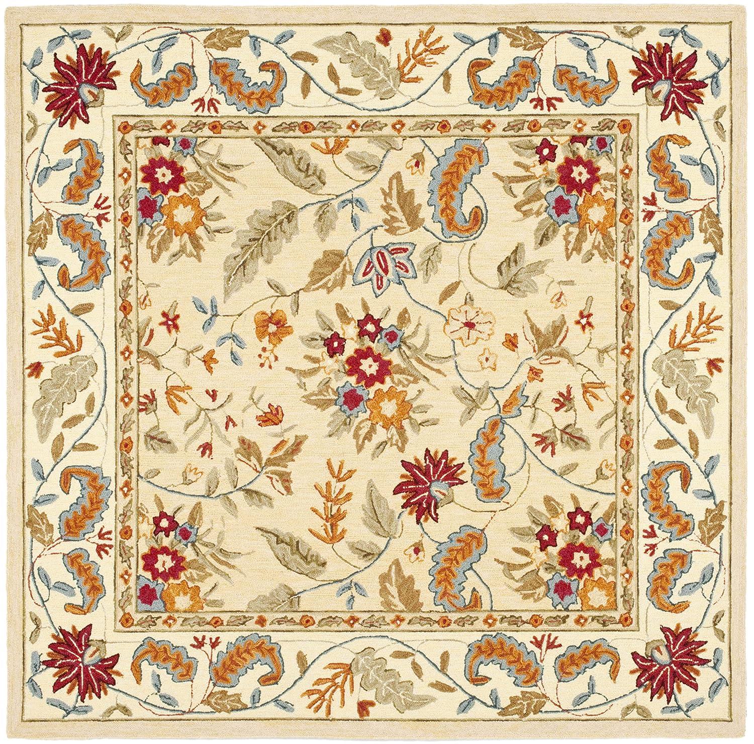 SAFAVIEH Chelsea Alaia Floral Wool Area Rug, Light Blue, 6' x 6' Square