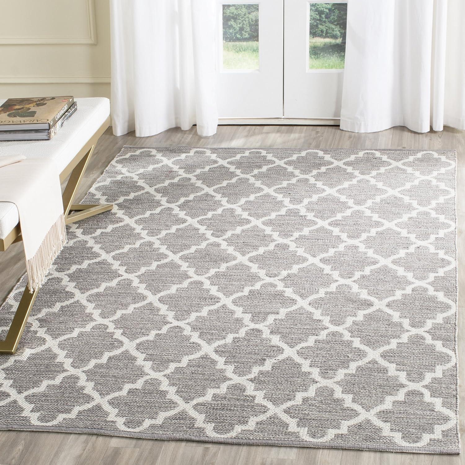 Grey and Ivory Flat Woven Wool Cotton Area Rug