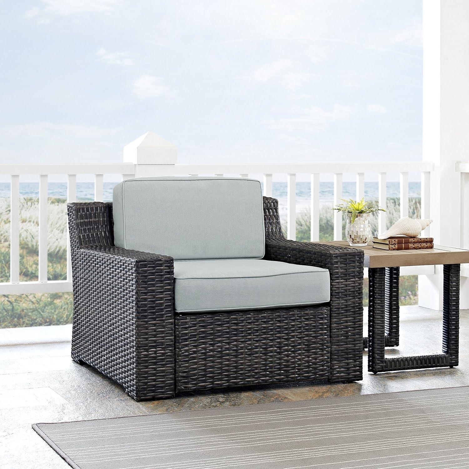 Beaufort Outdoor Steel Arm Chair Mist/Brown - Crosley: Woven Resin Wicker, Powder-Coated Frame, UV & Weather-Resistant