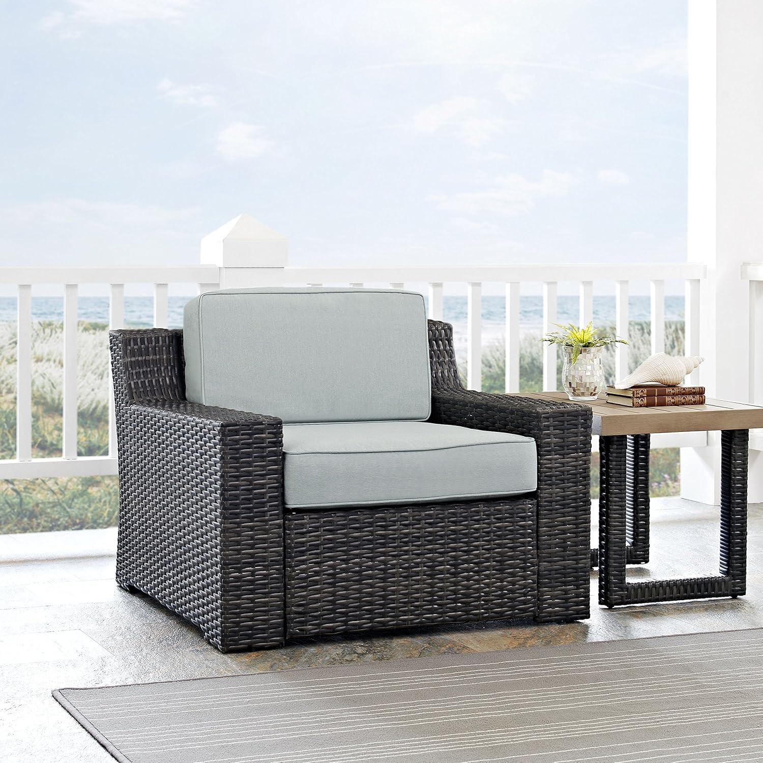 Beaufort Outdoor Wicker Loveseat - Mist - Crosley: Powder-Coated Steel Frame, UV-Resistant, with Foam Cushions